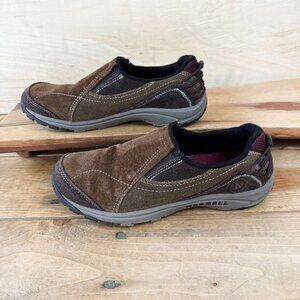 MERRELL‎ Dark Earth Brown Suede Loafers Womens Hiking 6.5